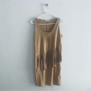 Miss Love soft tan fringe western mini dress
